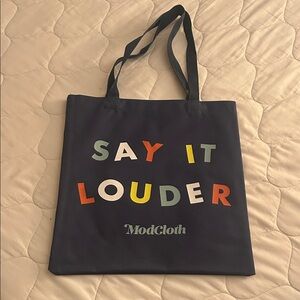 ModCloth Navy Tote with Vibrant Lettering